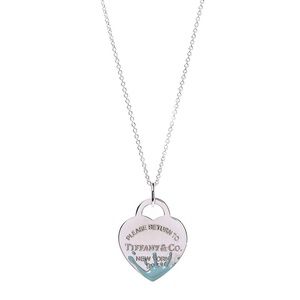 Retired Tiffany & Co. Blue enamel heart paint splatter splash pendant necklace